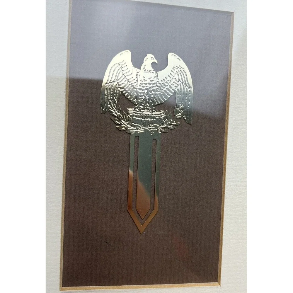 Vintage Eagle Bookmark Framed Matted Gold Tone American Patriotic Wall Art Decor